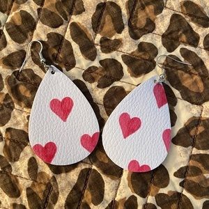 *FREE with purchase* White Red Floating Hearts Vegan Leather Earrings
